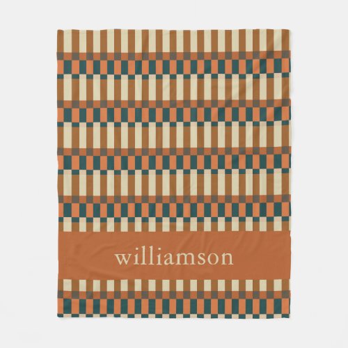 Personalized Autumn Brown Geometric Check Pattern Fleece Blanket