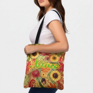 Personalized Autumn Custom Name Fall Floral Tote Bag