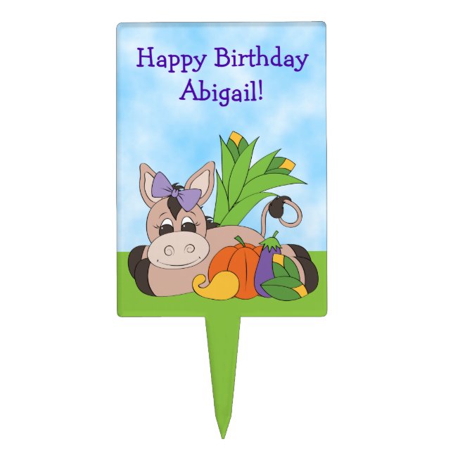 Personalized Autumn Donkey Birthday Cake Topper (Front)