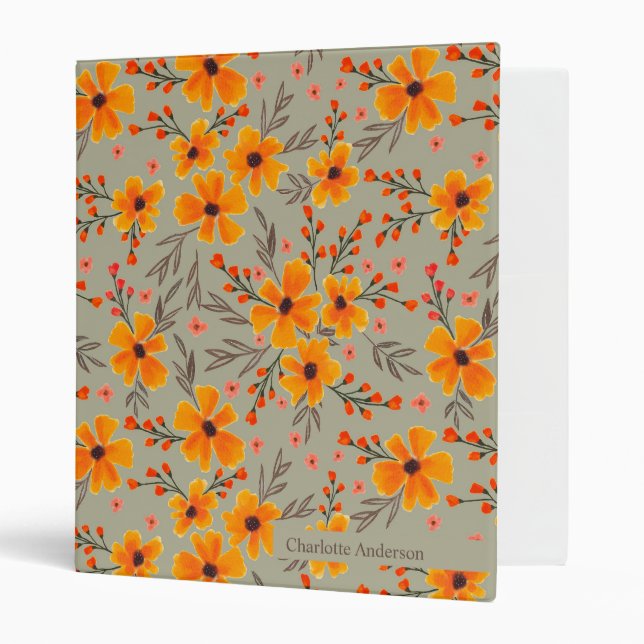 Personalized Autumn Fall Floral Pattern  3 Ring Binder (Front/Inside)