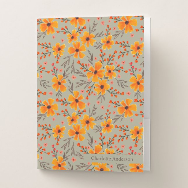 Personalized Autumn Fall Floral Pattern  Pocket Folder (Front)