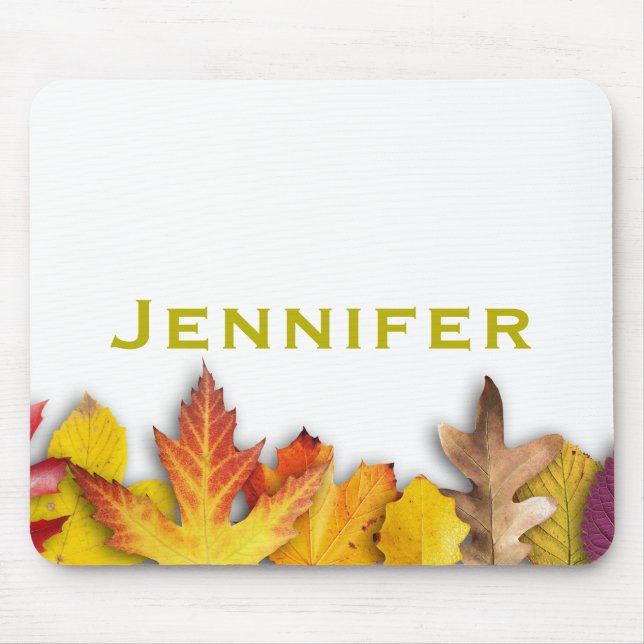 Personalized Autumn Falling Leaves Mouse Pad (Front)