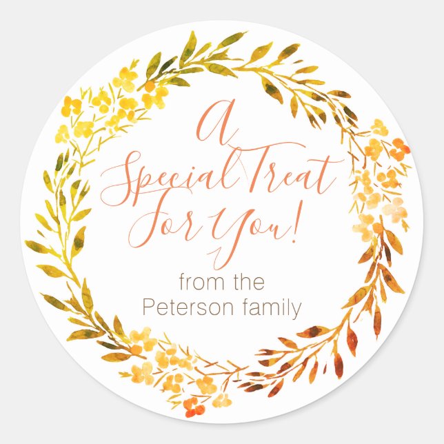 Personalized Autumn Favor/Treat Sticker (Front)