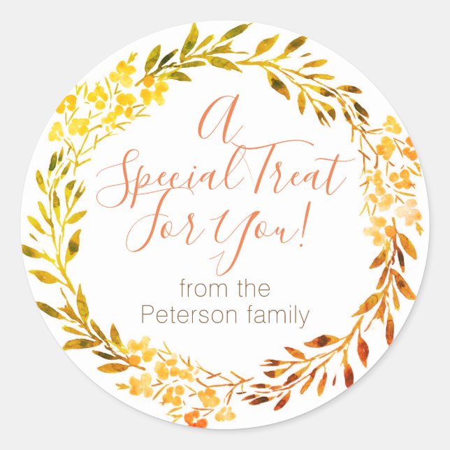 Personalized Autumn Favor/Treat Sticker (Front)