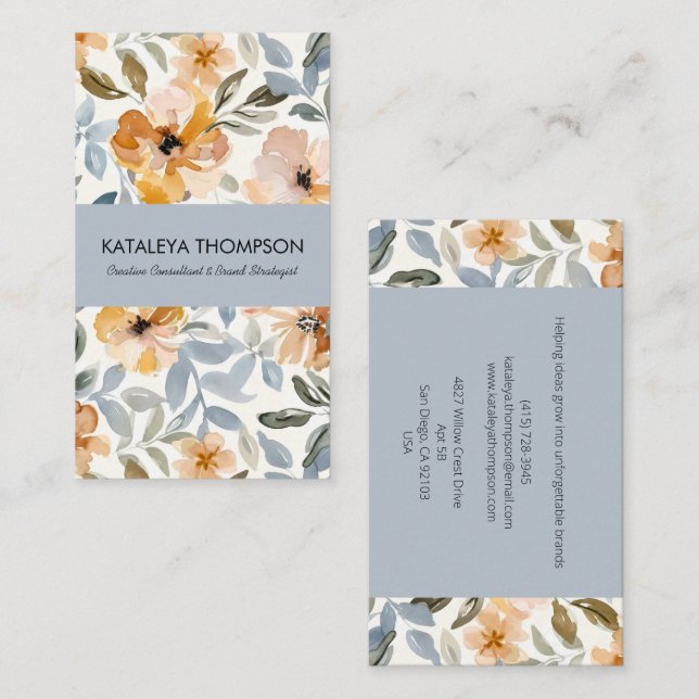 Personalized Autumn Floral Business Card (Front/Back)