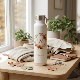 Personalized Autumn Floral Monogram Water Bottle