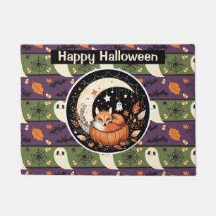 Personalized Autumn Fox with Cute Ghosts Doormat