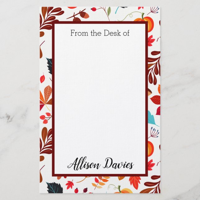 Personalized Autumn Harvest Stationery (Front)
