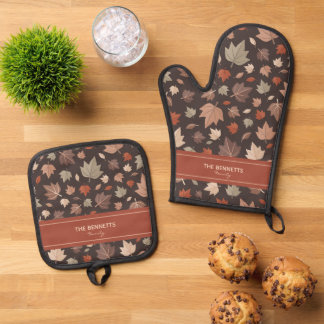 Personalized Autumn Leaves Family Name Gift Oven Mitt & Pot Holder Set