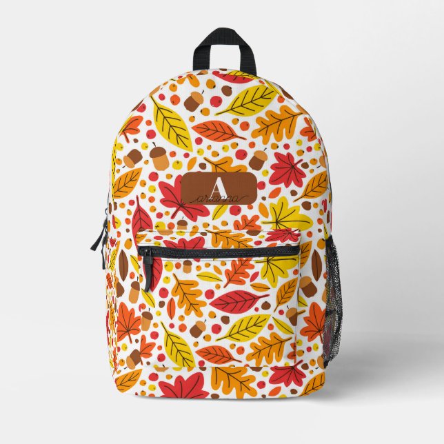 Personalized Autumn Leaves Kids Printed Backpack (Front)