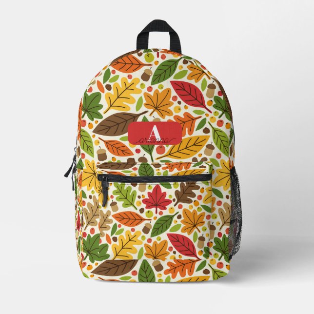 Personalized Autumn Leaves Kids Printed Backpack (Front)