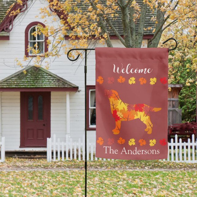 Personalized Autumn Leaves Labrador Silhouette Garden Flag (Personalized Autumn Leaves Labrador Silhouette Design Garden Flag for Labrador Owners.  Fall colors.)