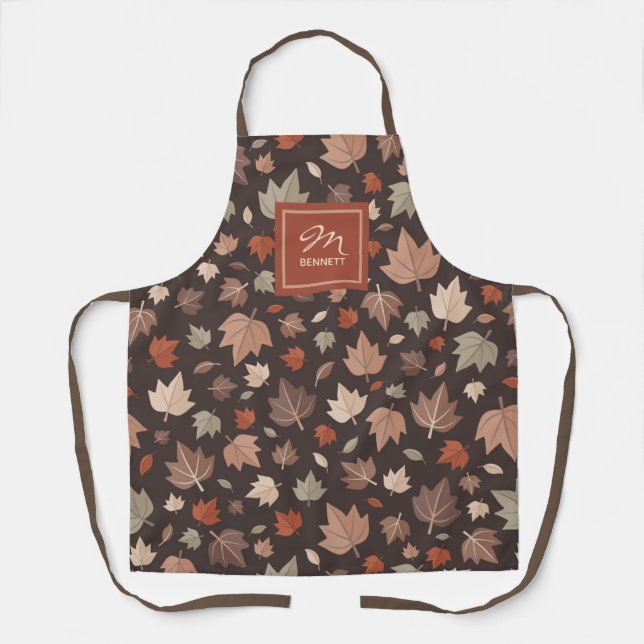 Personalized Autumn Leaves Monogram Apron (Front)