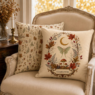 Personalized Autumn Luna Moth Witchy Botanical Throw Pillow