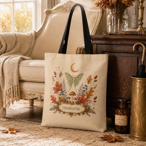 Personalized Autumn Luna Moth Witchy Botanical Tot Tote Bag