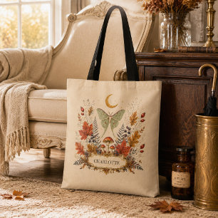 Personalized Autumn Luna Moth Witchy Botanical Tote Bag