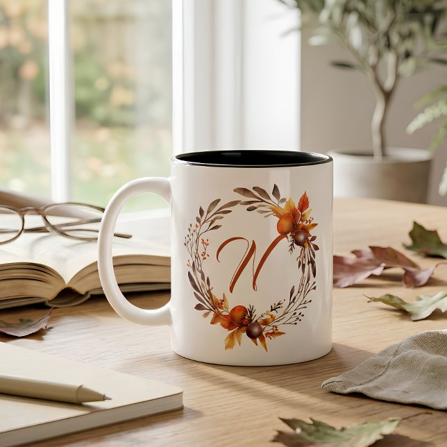 Personalized Autumn Monogram Initial Name Two-Tone Coffee Mug (Creator Uploaded)