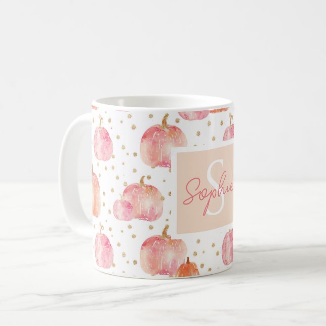 Personalized Autumn Mug with Pumpkins Pattern (Front Left)