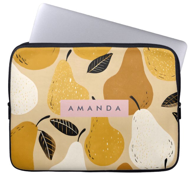 Personalized Autumn Pear Fruit Design Laptop Sleeve (Front)