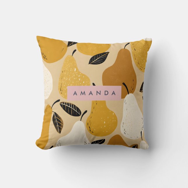 Personalized Autumn Pear Fruit Design Throw Pillow (Front)