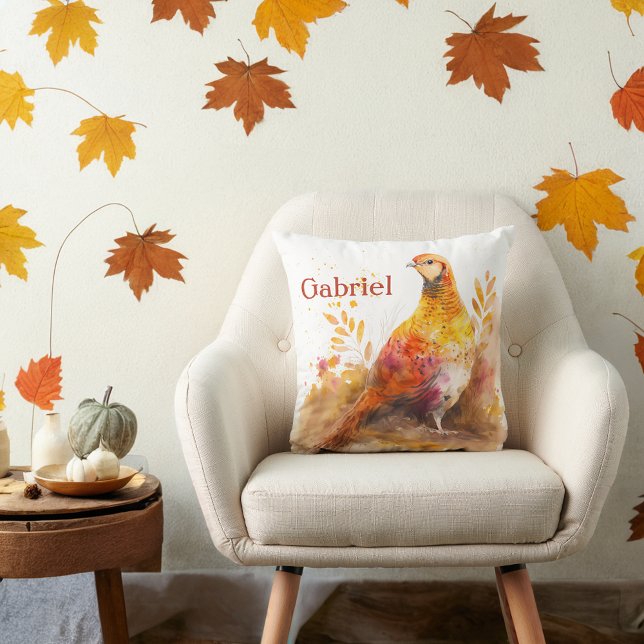 Personalized Autumn Pheasant Decorative Pillow (Creator Uploaded)