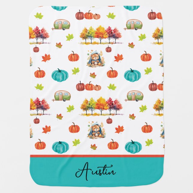 Personalized Autumn Pumpkin Adventure Baby Blanket (Front)