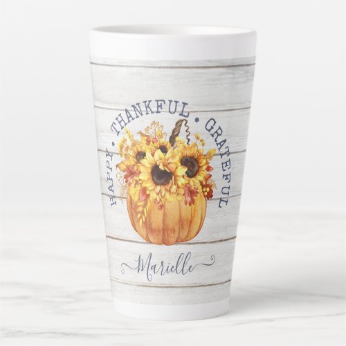 Personalized Autumn Pumpkin Sunflowers Latte Mug