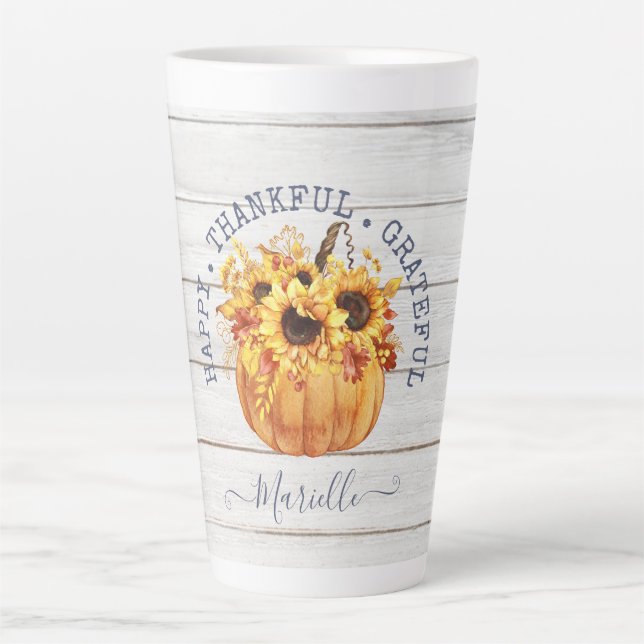 Personalized Autumn Pumpkin Sunflowers Latte Mug (Front)