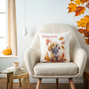 Personalized Autumn Puppy Decorative Pillow