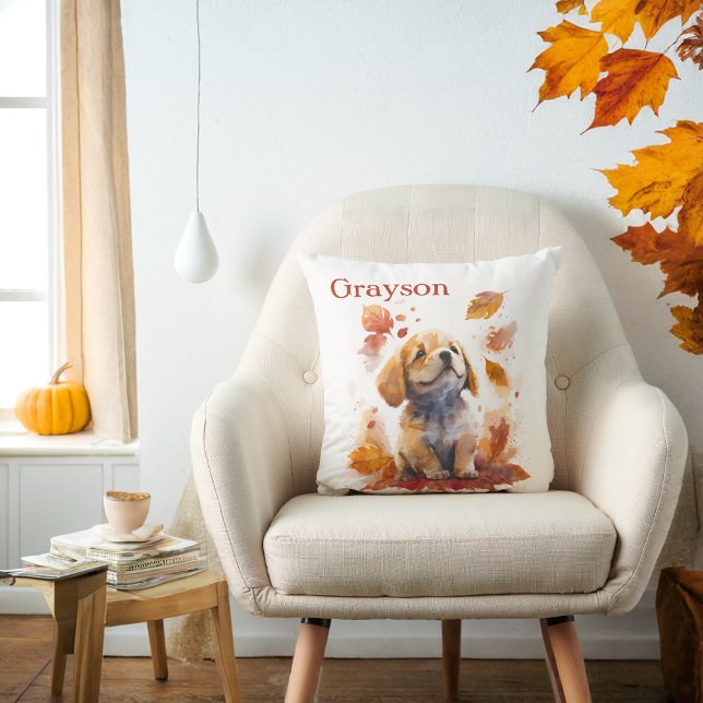 Personalized Autumn Puppy Decorative Pillow (Creator Uploaded)