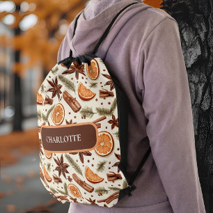 Personalized Autumn Spice Name Drawstring Backpack