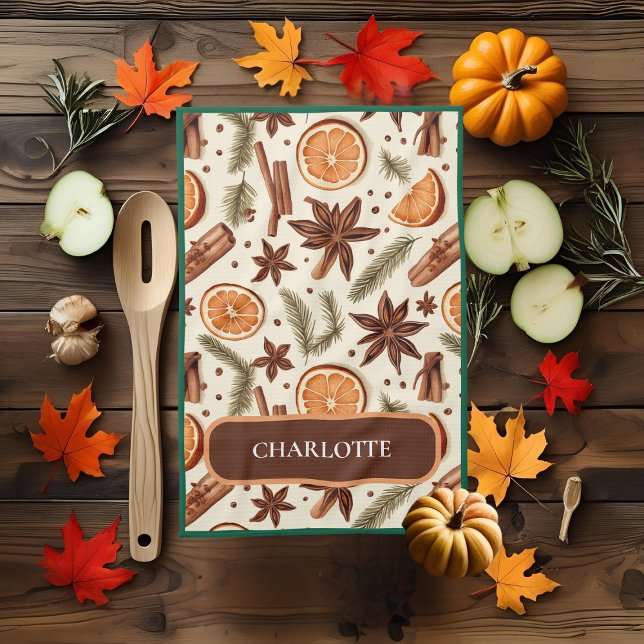 Personalized Autumn Spice Name Kitchen Towel (Creator Uploaded)