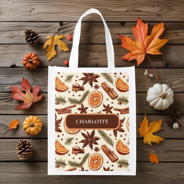 Personalized Autumn Spice Name Reusable Tote Bag (Creator Uploaded)