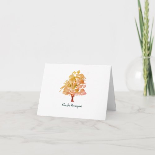 Personalized Autumn Tree Hand_Painted Watercolor Note Card