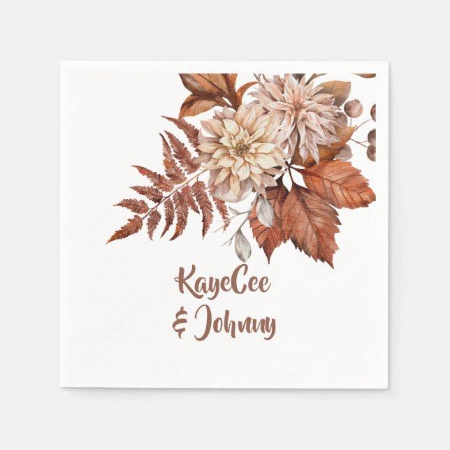 Personalized Autumn Wedding Party Paper Napkins (Front)