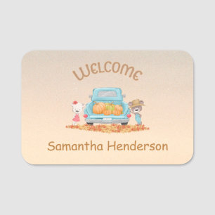 Personalized Autumn Welcome Bears Pumpkins Leaves Name Tag