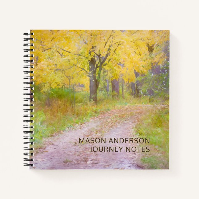 Personalized Autumn Woods Trail Journey Notebook (Front)