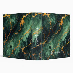 Personalized Autumnal Forest Green & Gold Marble 3 Ring Binder