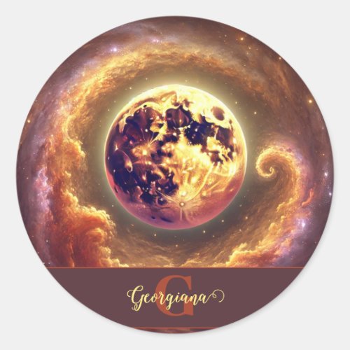 Personalized Autumnal Galaxy Harvest Moon Classic Round Sticker