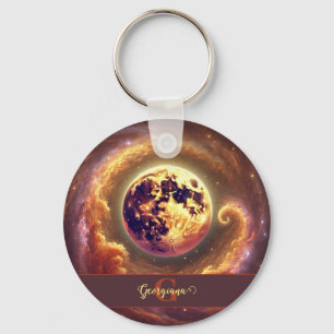 Personalized Autumnal Galaxy Harvest Moon Keychain