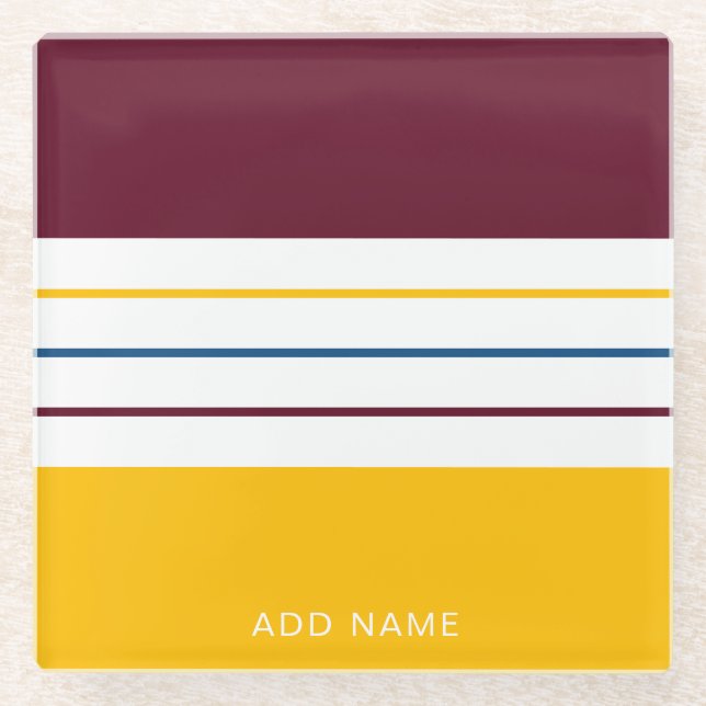 Personalized Autumnal Mulberry Amber Stripes Glass Coaster (Front)