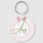 Personalized Avery Baby Girl Nursery Bow&amp;Gingham  Keychain