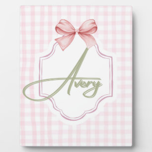 Personalized Avery Baby Girl Nursery Bow&Gingham Plaque