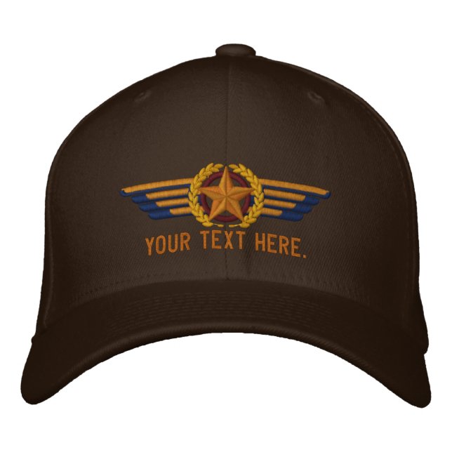 Personalized Aviation Star Laurels Pilot Wings Embroidered Baseball Cap (Front)