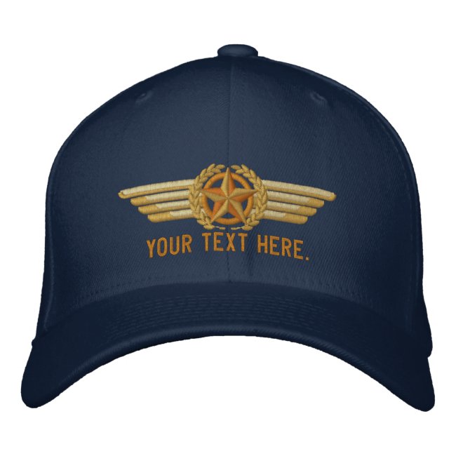 Personalized Aviation Star Laurels Pilot Wings Embroidered Baseball Cap