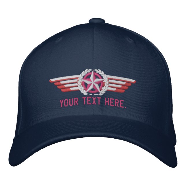 Personalized Aviation Star Laurels Pilot Wings Embroidered Baseball Hat (Front)