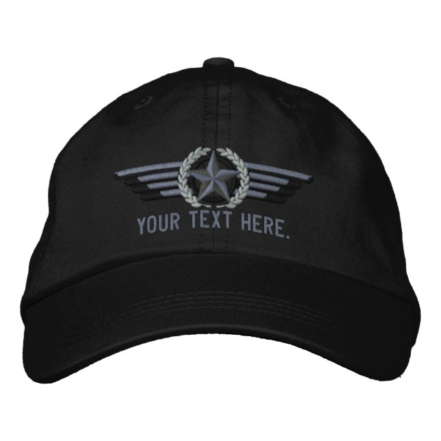Personalized Aviation Star Laurels Pilot Wings Embroidered Baseball Hat (Front)