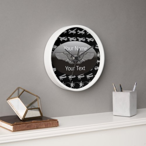 Personalized Aviation Wings Aircraft Clock