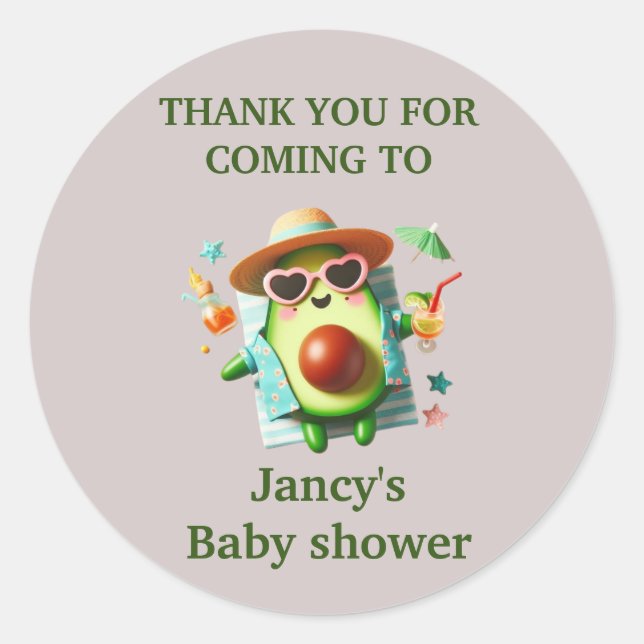 Personalized Avocado Baby Shower / Classic Round Sticker (Front)