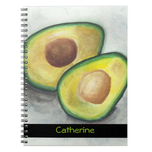 Personalized Avocado in Watercolor Notebook